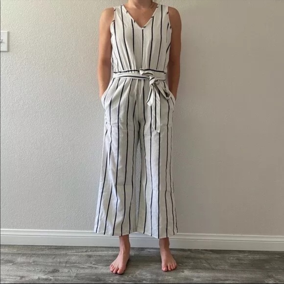 DREW Pants - Anthropologie Drew Striped Wide Leg Cropped Jumpsuit Small